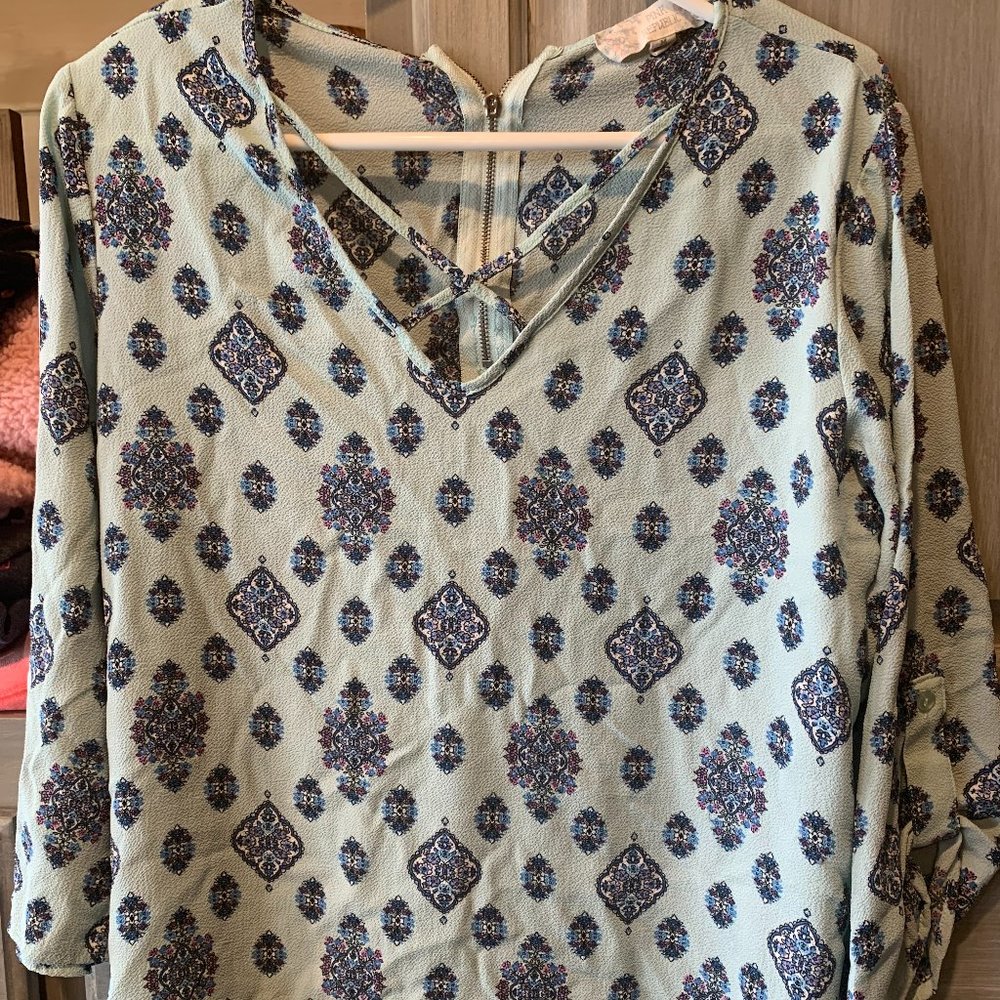 light blue criss cross front shirt